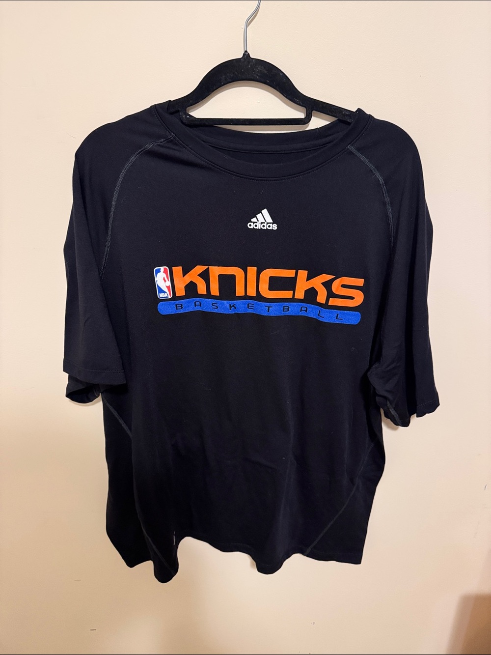 adidas Black Knicks Basketball Logo Tee with Orange & Blue